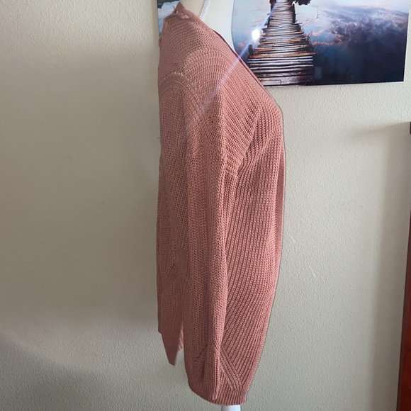 Dusty Rose Pink Long Chunky Cable Knit Cardigan Sweater Duster w/ Braided Detail - Picture 5 of 9